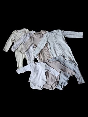 Neutral Baby Onesie & Footed Romper Bundle - Soft Beige & Gray